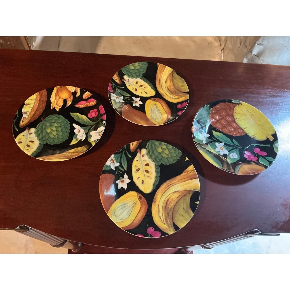 Philippe Deshoulieres Limoges Tropical Fruits 6" Canape Plates Set of 4 France